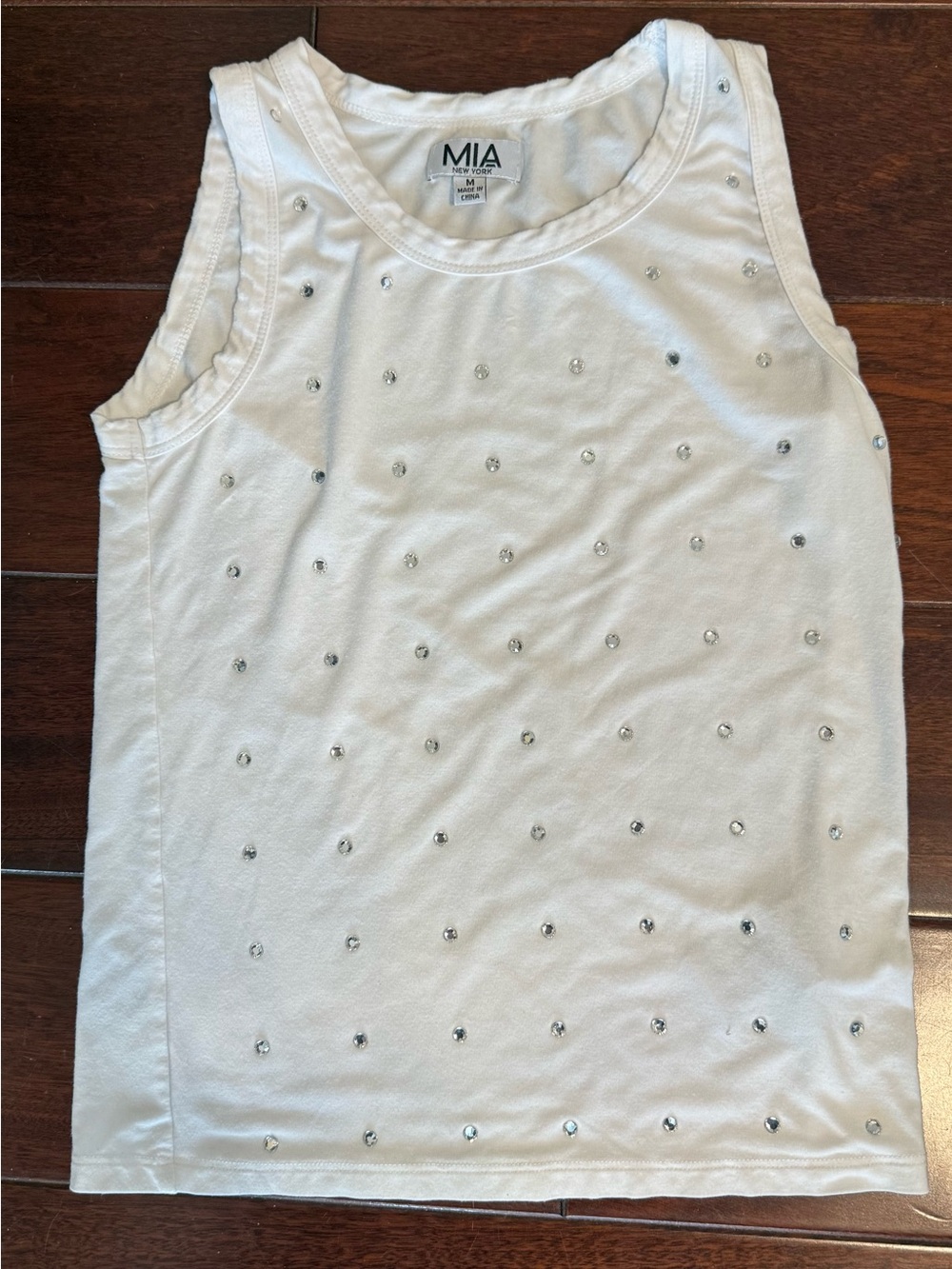 MIA White Scoop Neck Tank with Rhinestone Studs